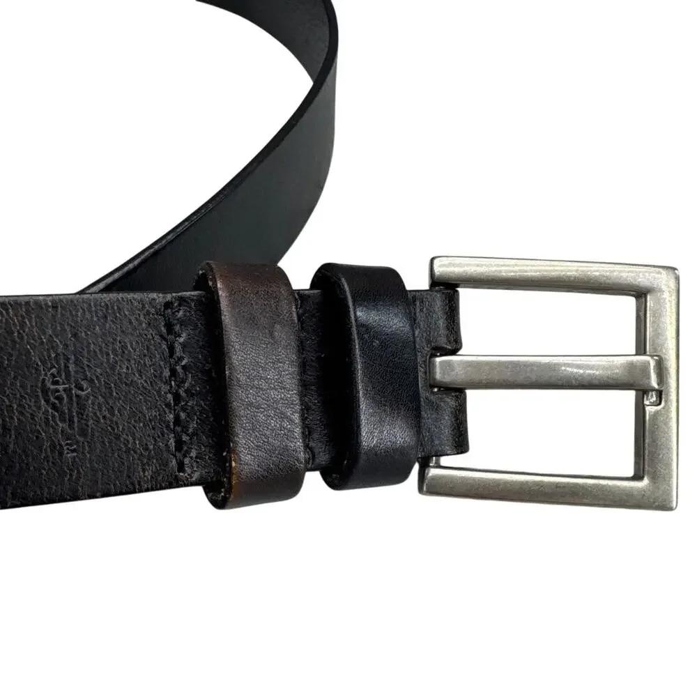 Dockers Black Leather Silver Square Buckle Dress Belt Men XL